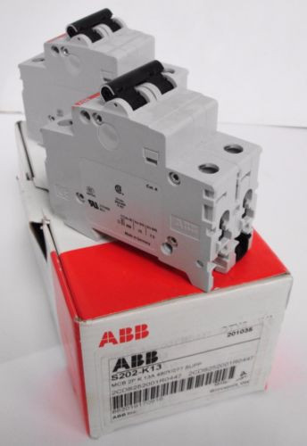 (2) ABB 2CDS252001R0447 S202-K13 Miniature Circuit Breakers 2P 13A