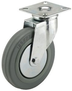 Revvo Caster D Series Plate Caster, Swivel, Rubber Wheel, Plain Bearing, 110 lbs