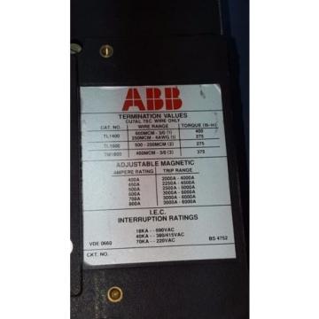 ABB Circuit Breaker 3 Phase Pole 600 VAC Type MS 800 Amp Shunt Trip